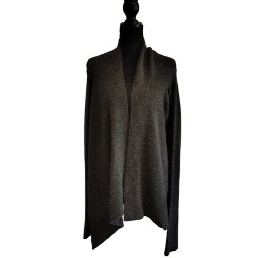 LINE 100% Cashmere Charcoal Gray Drape Front Open Cardigan Sweater S Old Money